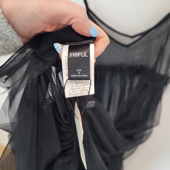 NWT Friful Black Sheer Tulle Tiered Maxi Dress Spaghetti Strap Women’s M - Picture 3 of 5